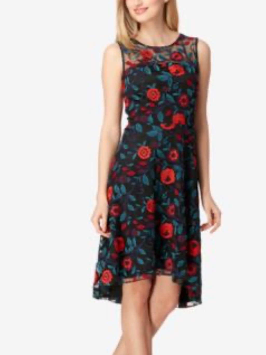 Tahari Dress With Embroidered Flowers